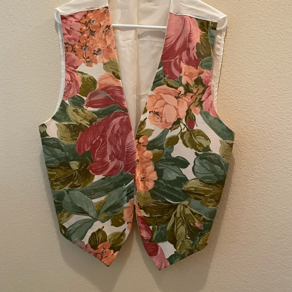 Handmade vest - light wait floral material size large - one of a kind